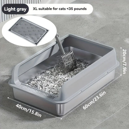 Extra Large Stainless Steel Enclosed Cat Litter Box with Lid - Leak-Proof High-Sided Litter Pan - ZOOMNSTORE