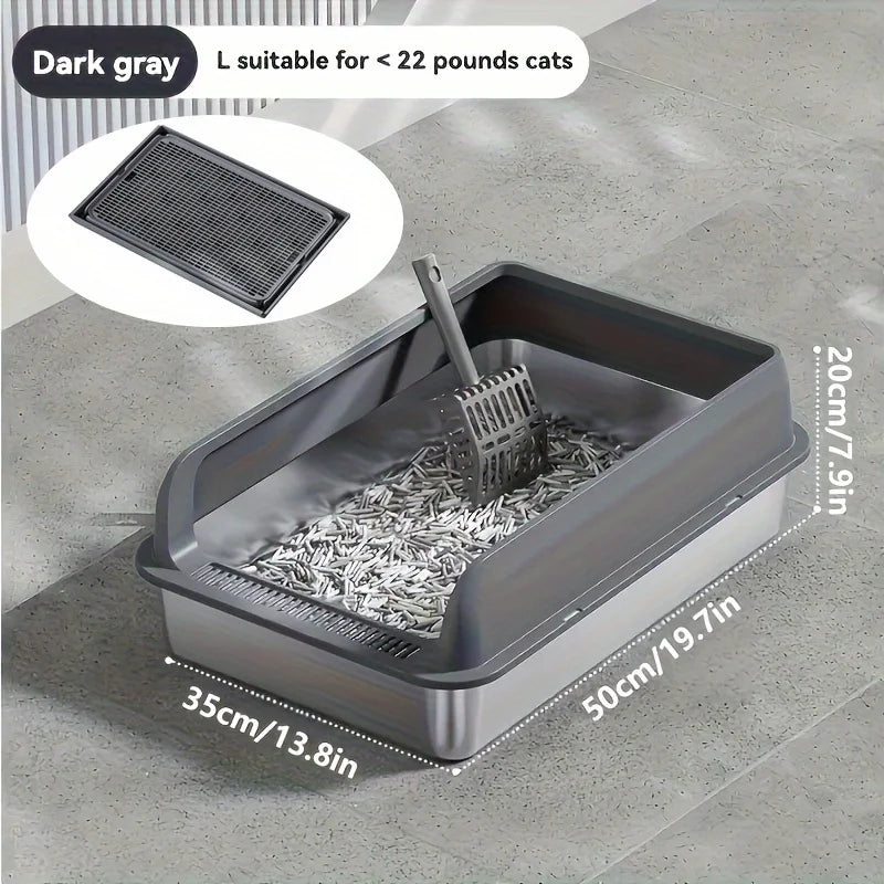 Extra Large Stainless Steel Enclosed Cat Litter Box with Lid - Leak-Proof High-Sided Litter Pan - ZOOMNSTORE