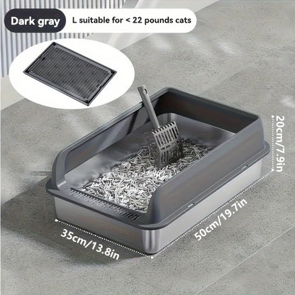 Extra Large Stainless Steel Enclosed Cat Litter Box with Lid - Leak-Proof High-Sided Litter Pan - ZOOMNSTORE