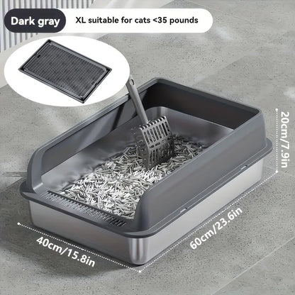 Extra Large Stainless Steel Enclosed Cat Litter Box with Lid - Leak-Proof High-Sided Litter Pan - ZOOMNSTORE