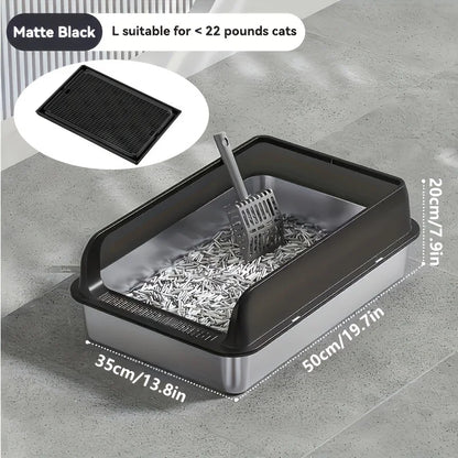 Extra Large Stainless Steel Enclosed Cat Litter Box with Lid - Leak-Proof High-Sided Litter Pan - ZOOMNSTORE