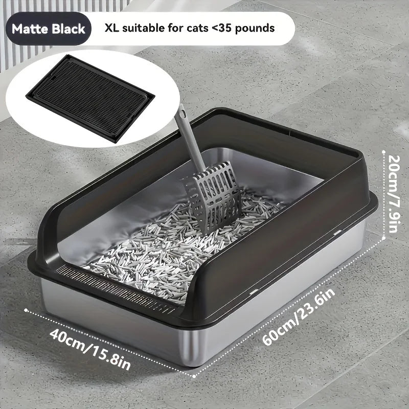 Extra Large Stainless Steel Enclosed Cat Litter Box with Lid - Leak-Proof High-Sided Litter Pan - ZOOMNSTORE