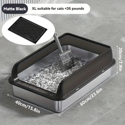 Extra Large Stainless Steel Enclosed Cat Litter Box with Lid - Leak-Proof High-Sided Litter Pan - ZOOMNSTORE
