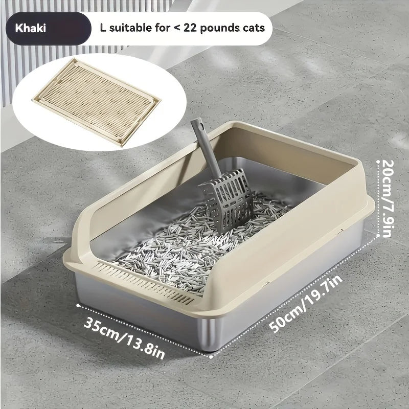 Extra Large Stainless Steel Enclosed Cat Litter Box with Lid - Leak-Proof High-Sided Litter Pan - ZOOMNSTORE