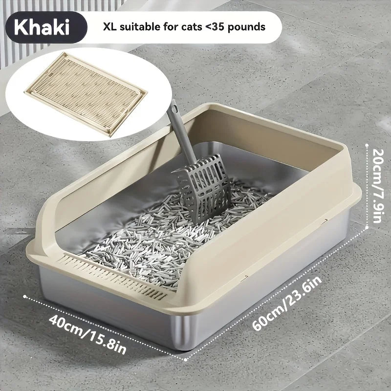 Extra Large Stainless Steel Enclosed Cat Litter Box with Lid - Leak-Proof High-Sided Litter Pan - ZOOMNSTORE
