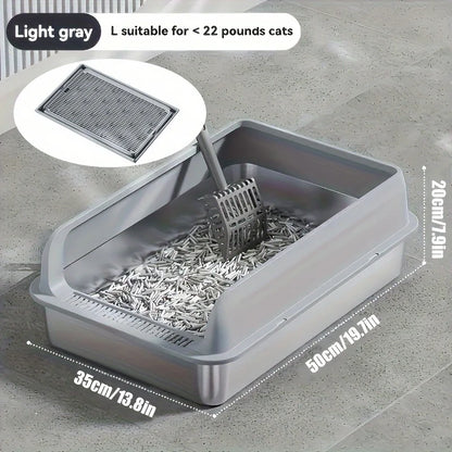 Extra Large Stainless Steel Enclosed Cat Litter Box with Lid - Leak-Proof High-Sided Litter Pan - ZOOMNSTORE