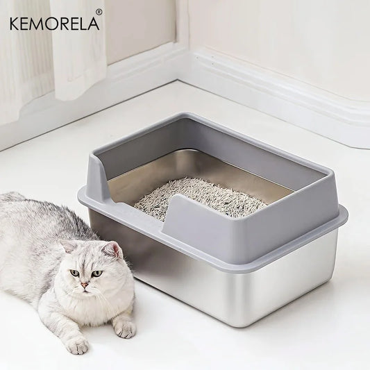 Extra Large Stainless Steel Cat Litter Box - High Wall Non-Stick Leak Proof Easy to Clean with Lid - ZOOMNSTORE