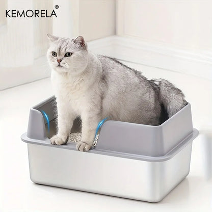 Extra Large Stainless Steel Cat Litter Box - High Wall Non-Stick Leak Proof Easy to Clean with Lid - ZOOMNSTORE