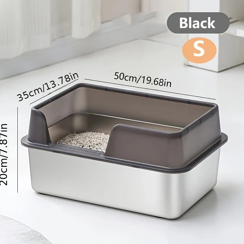 Extra Large Stainless Steel Cat Litter Box - High Wall Non-Stick Leak Proof Easy to Clean with Lid - ZOOMNSTORE