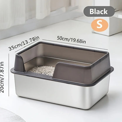 Extra Large Stainless Steel Cat Litter Box - High Wall Non-Stick Leak Proof Easy to Clean with Lid - ZOOMNSTORE