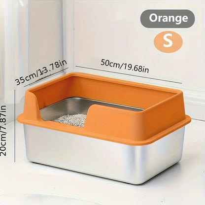 Extra Large Stainless Steel Cat Litter Box - High Wall Non-Stick Leak Proof Easy to Clean with Lid - ZOOMNSTORE