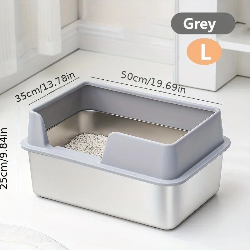 Extra Large Stainless Steel Cat Litter Box - High Wall Non-Stick Leak Proof Easy to Clean with Lid - ZOOMNSTORE
