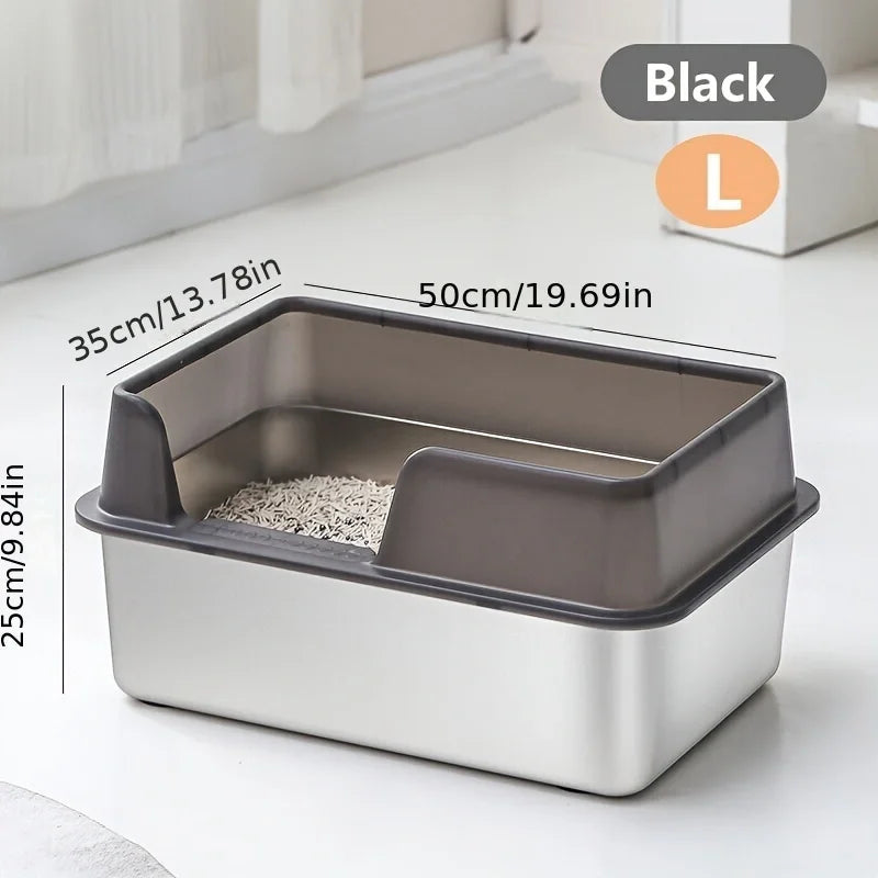Extra Large Stainless Steel Cat Litter Box - High Wall Non-Stick Leak Proof Easy to Clean with Lid - ZOOMNSTORE