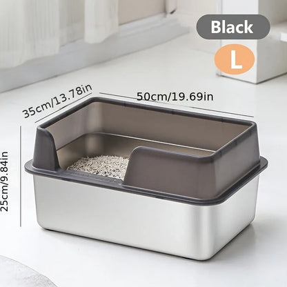Extra Large Stainless Steel Cat Litter Box - High Wall Non-Stick Leak Proof Easy to Clean with Lid - ZOOMNSTORE