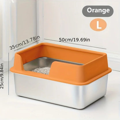 Extra Large Stainless Steel Cat Litter Box - High Wall Non-Stick Leak Proof Easy to Clean with Lid - ZOOMNSTORE