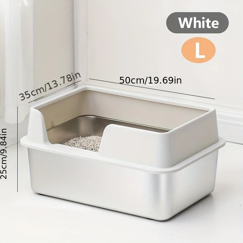 Extra Large Stainless Steel Cat Litter Box - High Wall Non-Stick Leak Proof Easy to Clean with Lid - ZOOMNSTORE