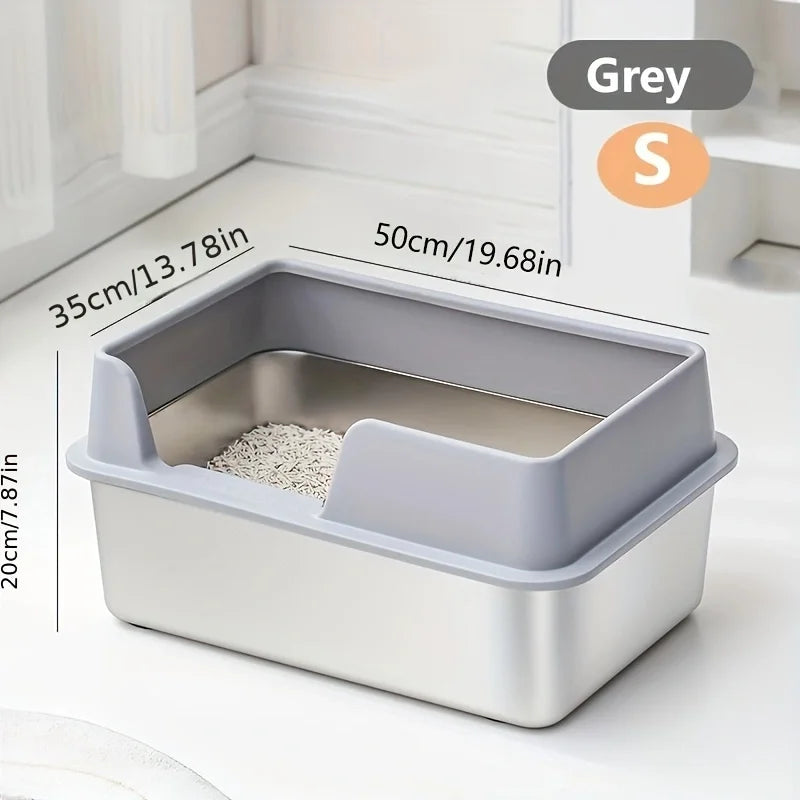 Extra Large Stainless Steel Cat Litter Box - High Wall Non-Stick Leak Proof Easy to Clean with Lid - ZOOMNSTORE