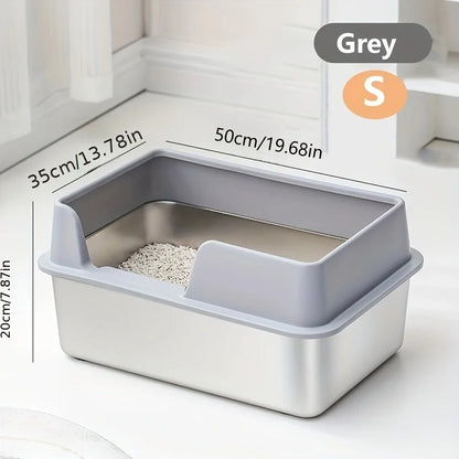 Extra Large Stainless Steel Cat Litter Box - High Wall Non-Stick Leak Proof Easy to Clean with Lid - ZOOMNSTORE