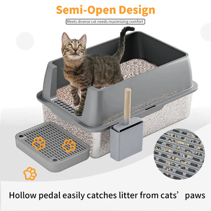 Extra Large Stainless Steel Cat Litter Box with Lid - High Wall Metal Tray for Big Cats - ZOOMNSTORE