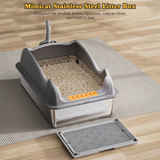 XL Stainless Steel Cat Litter Box with Lid - Easy Clean Odor-Free Anti-Leakage - ZOOMNSTORE