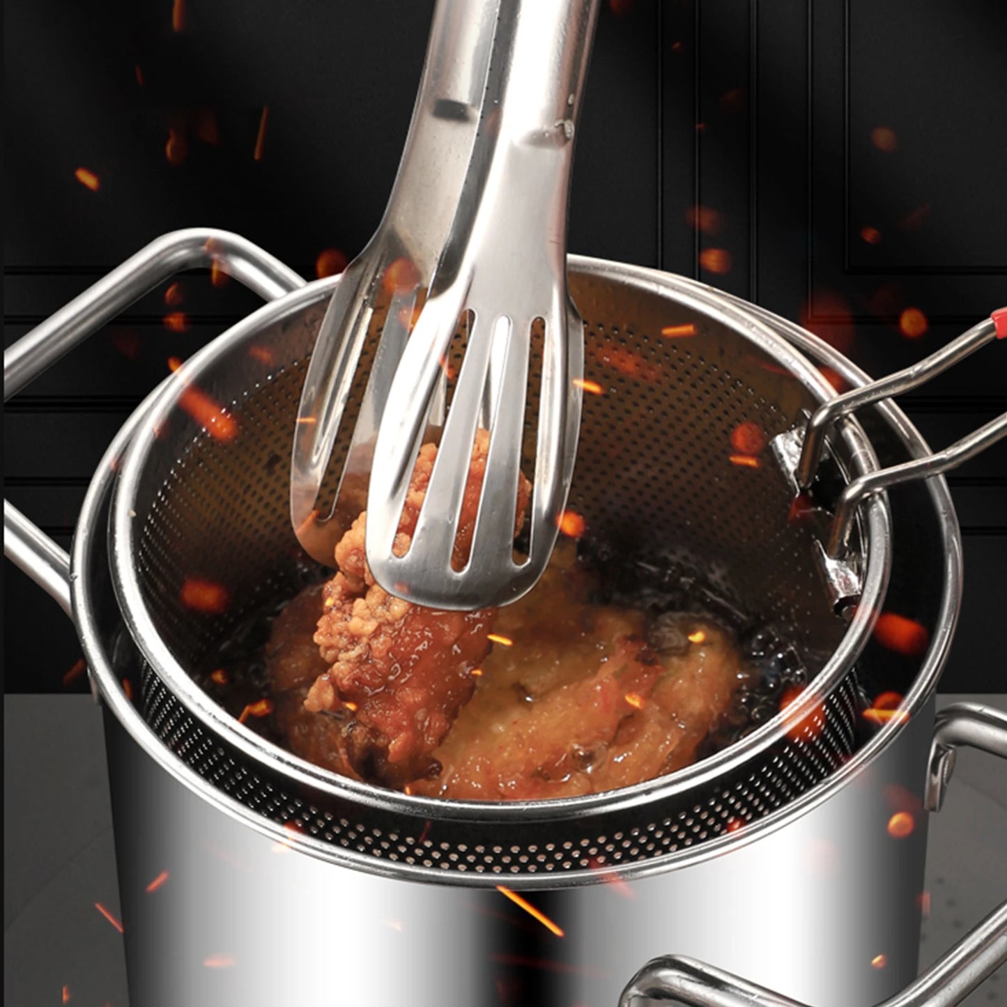 Stainless Steel Deep Fryer - 3.2 Quart Multifunctional Fry Pot with Basket & Glass Lid - ZOOMNSTORE