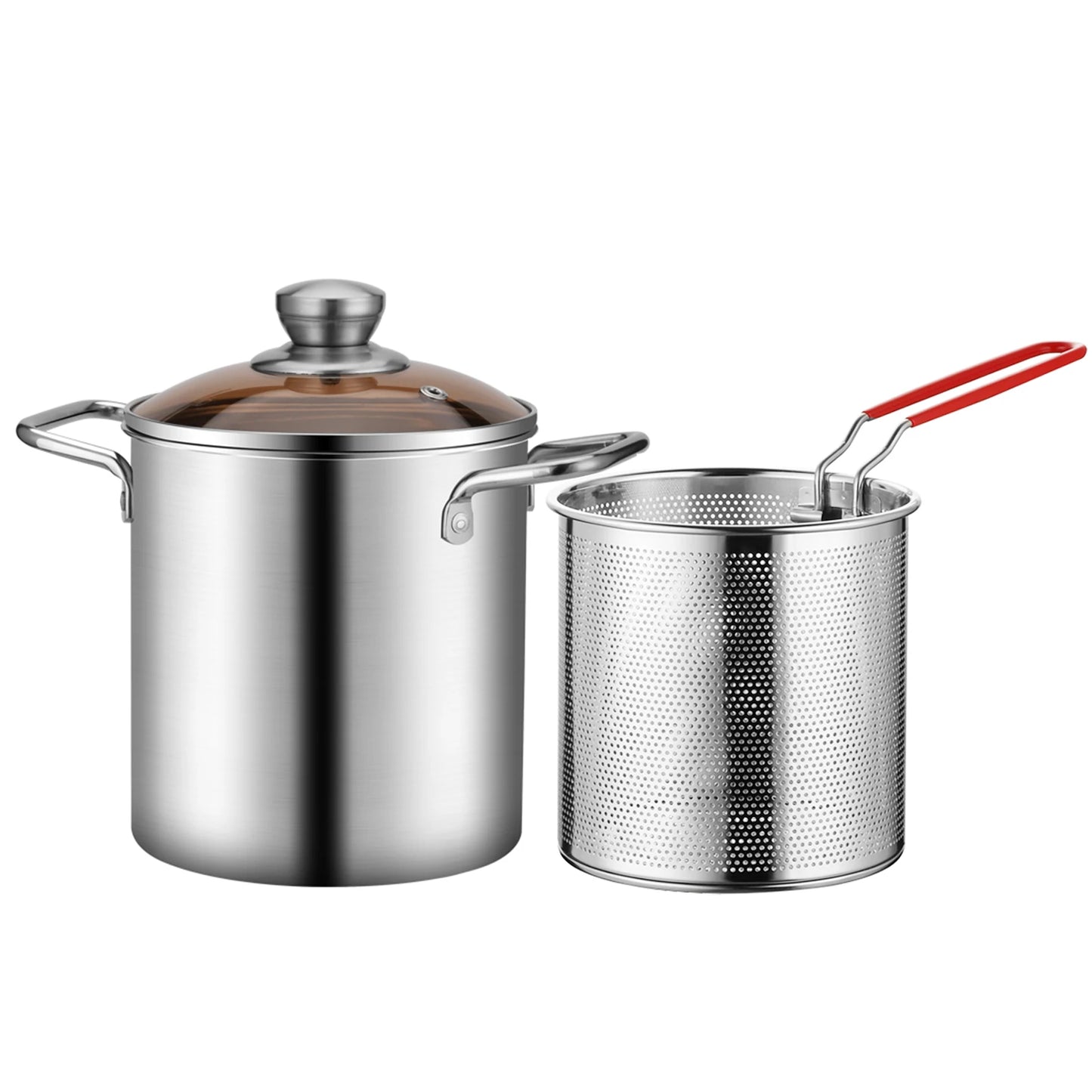 Stainless Steel Deep Fryer - 3.2 Quart Multifunctional Fry Pot with Basket & Glass Lid - ZOOMNSTORE