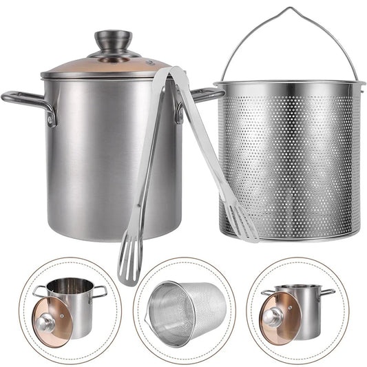 Stainless Steel Deep Fryer Pot with Lid  Basket - Japanese Tempura Fryer JT230 - ZOOMNSTORE