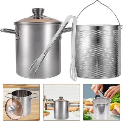 Stainless Steel Deep Fryer Pot with Lid  Basket - Japanese Tempura Fryer JT230 - ZOOMNSTORE