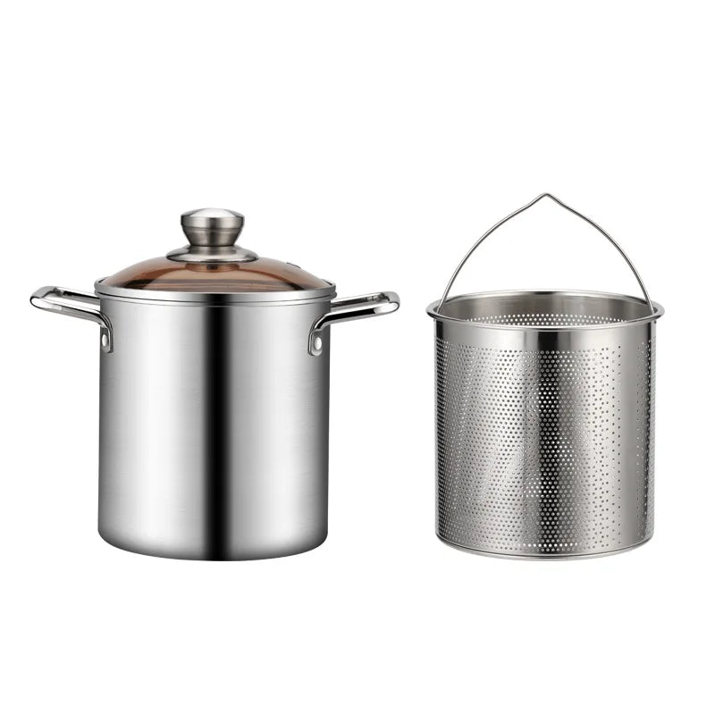 Stainless Steel Deep Fryer Pot with Lid  Basket - Japanese Tempura Fryer JT230 - ZOOMNSTORE