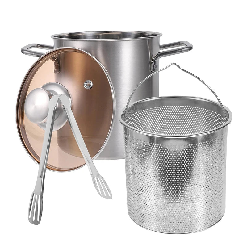 Stainless Steel Deep Fryer Pot with Lid  Basket - Japanese Tempura Fryer JT230 - ZOOMNSTORE