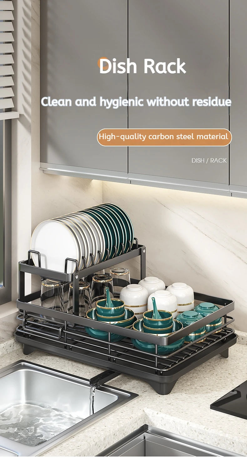 Adjustable Stainless Steel Dish Drying Rack with Drainboard - Over Sink Plate Organizer - ZOOMNSTORE