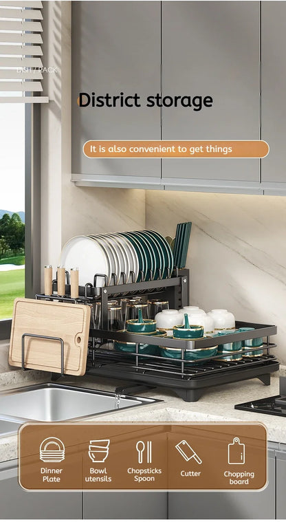 Adjustable Stainless Steel Dish Drying Rack with Drainboard - Over Sink Plate Organizer - ZOOMNSTORE