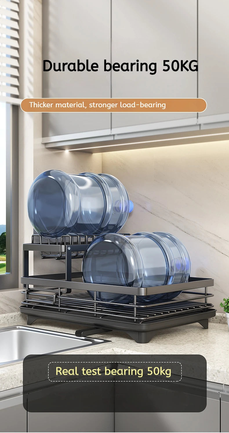 Adjustable Stainless Steel Dish Drying Rack with Drainboard - Over Sink Plate Organizer - ZOOMNSTORE