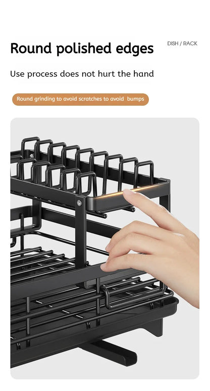 Adjustable Stainless Steel Dish Drying Rack with Drainboard - Over Sink Plate Organizer - ZOOMNSTORE