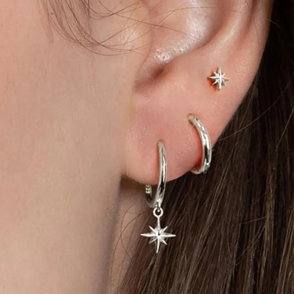 Fashion Stainless Steel Star Drop Earrings Set - 18K Gold Plated Dangle Jewelry for Women - ZOOMNSTORE