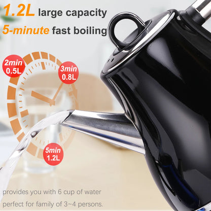Stainless Steel Electric Kettle 1.2L - 1500W Quick Heating Cordless Tea Pot - ZOOMNSTORE