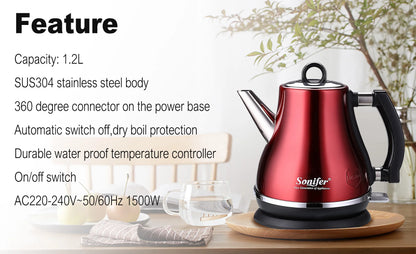 Stainless Steel Electric Kettle 1.2L - 1500W Quick Heating Cordless Tea Pot - ZOOMNSTORE