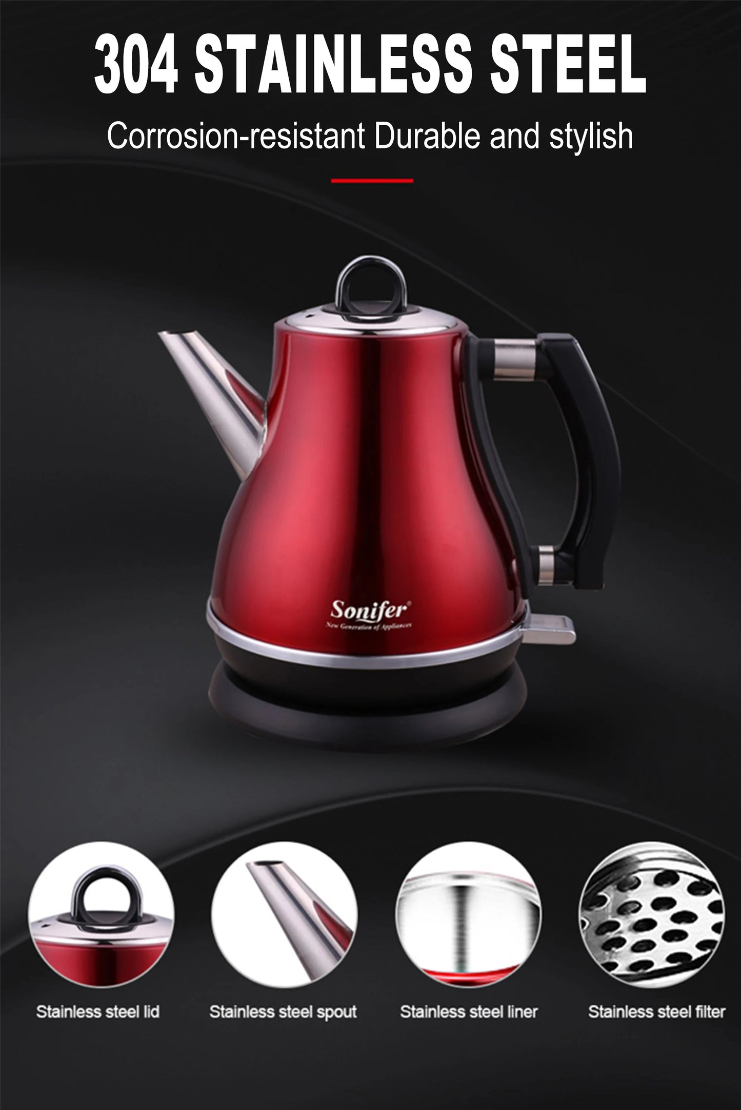 Stainless Steel Electric Kettle 1.2L - 1500W Quick Heating Cordless Tea Pot - ZOOMNSTORE