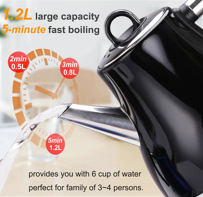 Stainless Steel Electric Kettle 1.2L - 1500W Quick Heating Cordless Tea Pot - ZOOMNSTORE