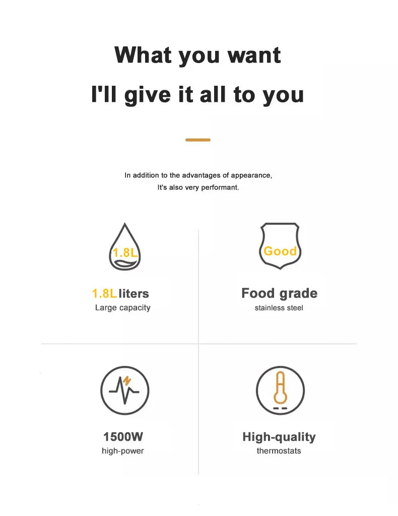 Stainless Steel Electric Kettle 1.8L - 220V Durable Rust Resistant Kettle with Auto Shut-Off - ZOOMNSTORE