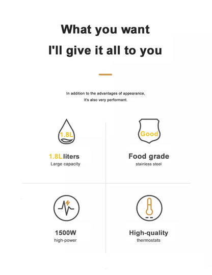 Stainless Steel Electric Kettle 1.8L - 220V Durable Rust Resistant Kettle with Auto Shut-Off - ZOOMNSTORE