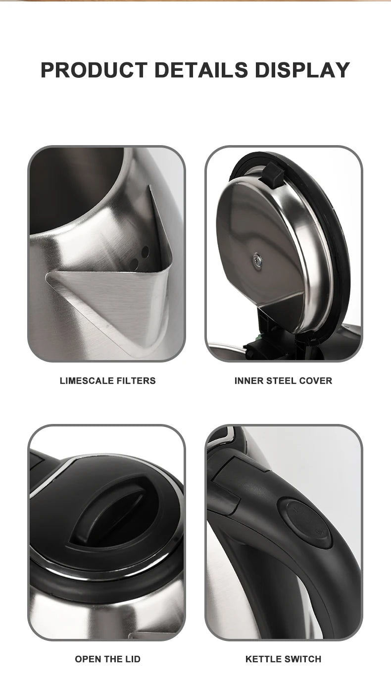 Stainless Steel Electric Kettle 1.8L - 220V Durable Rust Resistant Kettle with Auto Shut-Off - ZOOMNSTORE