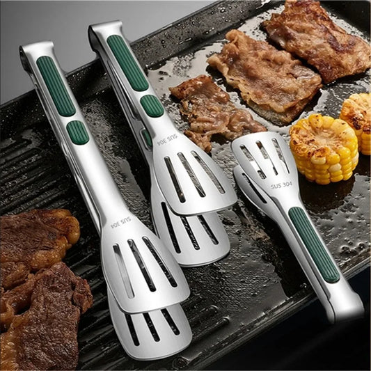 Stainless Steel BBQ Tongs - Non-Slip Silicone Handle Food Clip for Meat Salad and Baking - ZOOMNSTORE
