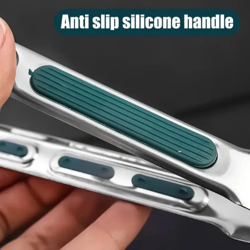 Stainless Steel BBQ Tongs - Non-Slip Silicone Handle Food Clip for Meat Salad and Baking - ZOOMNSTORE