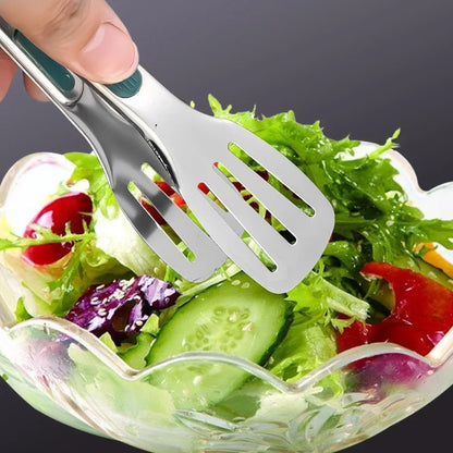 Stainless Steel BBQ Tongs - Non-Slip Silicone Handle Food Clip for Meat Salad and Baking - ZOOMNSTORE