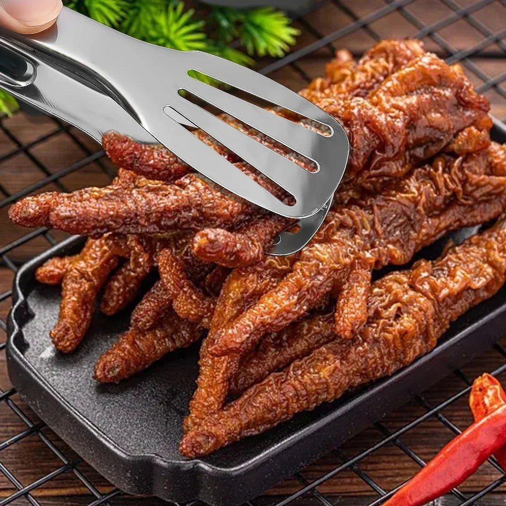 Stainless Steel BBQ Tongs - Non-Slip Silicone Handle Food Clip for Meat Salad and Baking - ZOOMNSTORE