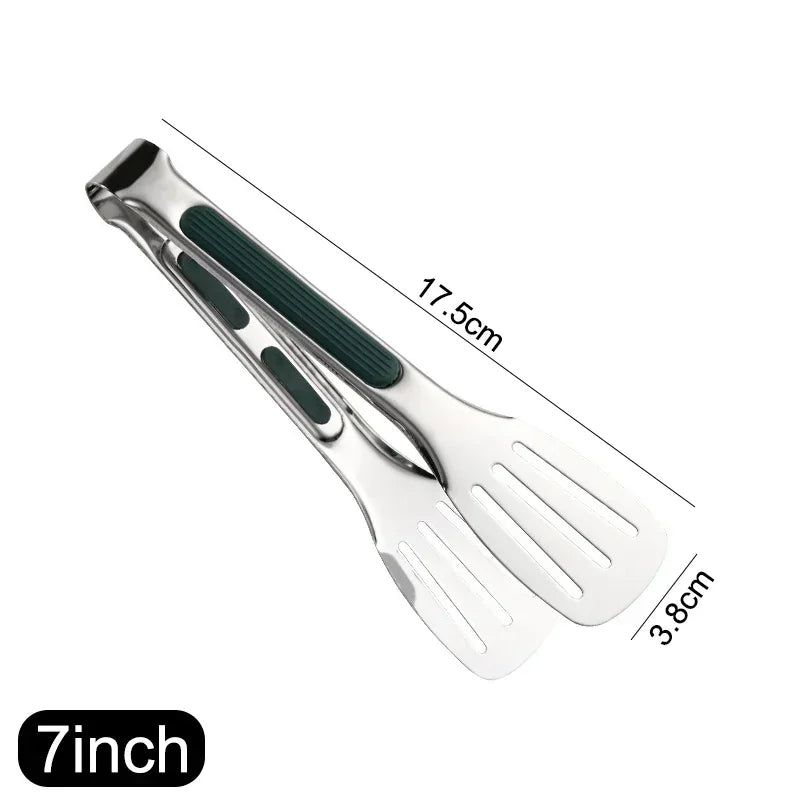 Stainless Steel BBQ Tongs - Non-Slip Silicone Handle Food Clip for Meat Salad and Baking - ZOOMNSTORE