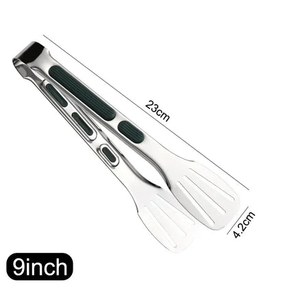 Stainless Steel BBQ Tongs - Non-Slip Silicone Handle Food Clip for Meat Salad and Baking - ZOOMNSTORE