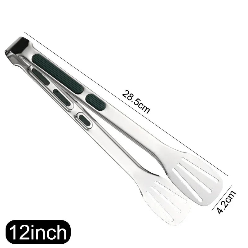 Stainless Steel BBQ Tongs - Non-Slip Silicone Handle Food Clip for Meat Salad and Baking - ZOOMNSTORE