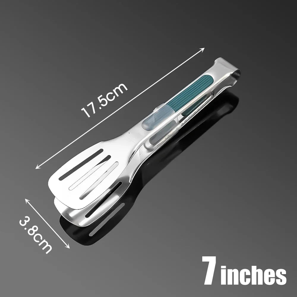 Stainless Steel BBQ Tongs - Non-Slip Silicone Handle Food Clip for Meat Salad and Baking - ZOOMNSTORE